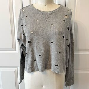 Distressed Waffle Knit Crop Top